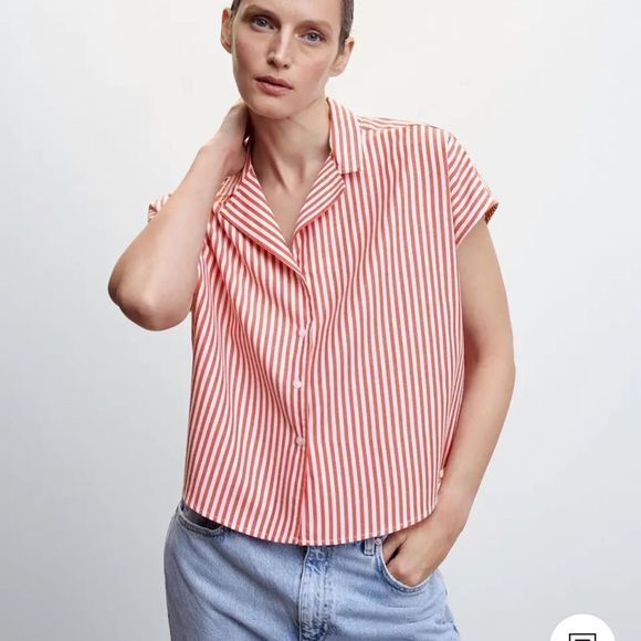 Mango Red and White Striped Button Down Shirt - Picture 1 of 7